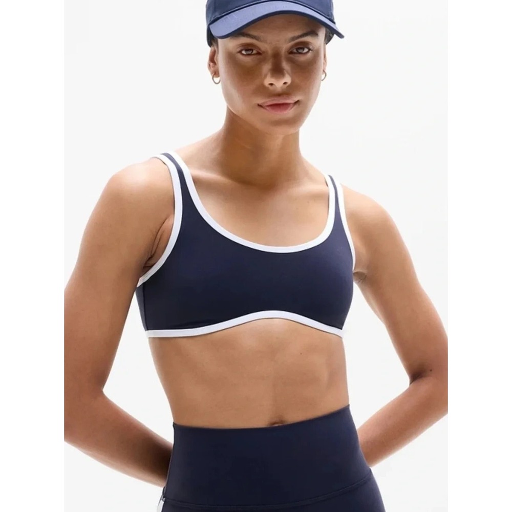 Athleta Transcend Tipped Sports Bra A-C in Navy/White Size Medium